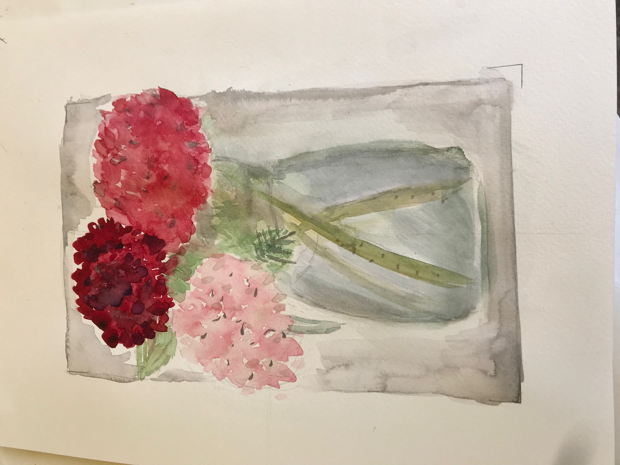 Cours et stages d'aquarelle, bouquet d'hortensias, Lorient Bretagne Sud (Morbihan, 56)
