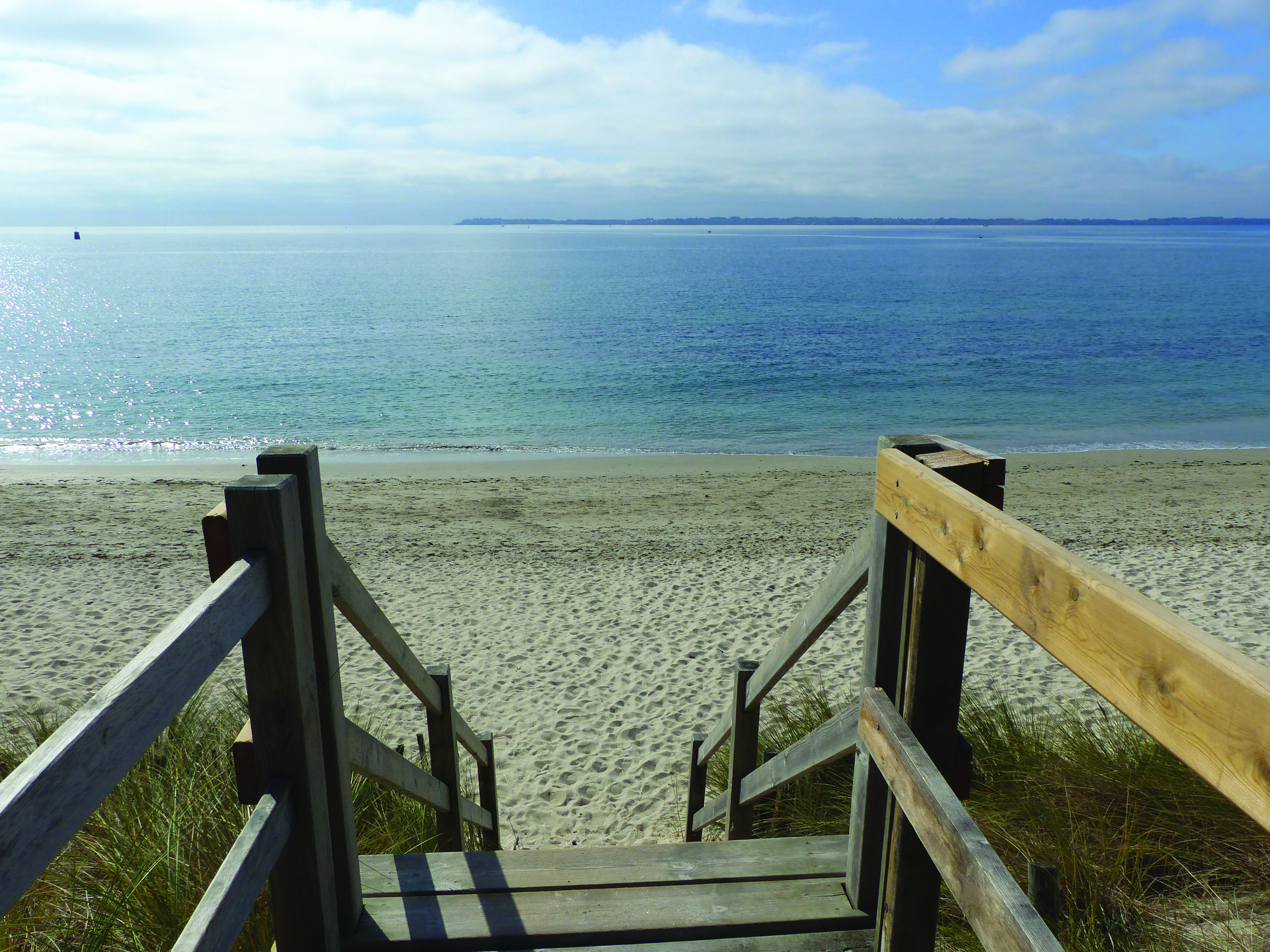 Escalier en bois pour rejoindre la plage de kergulen les roseaux à Larmor-Plage (Morbihan) 56