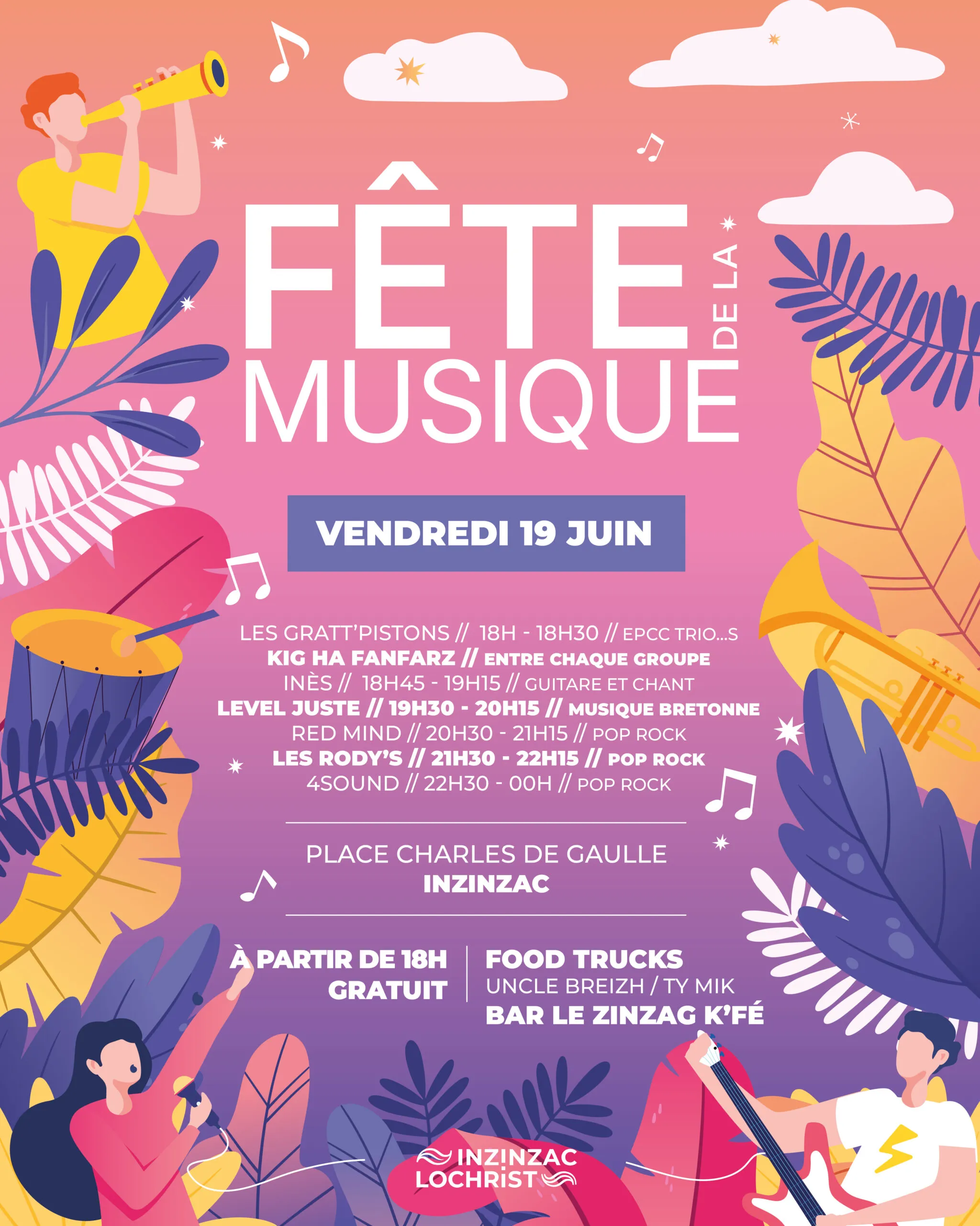 Programme de la Fête de la musique à Inzinzac-Lochrist, le 19 juin 2026 (Morbihan, 56)