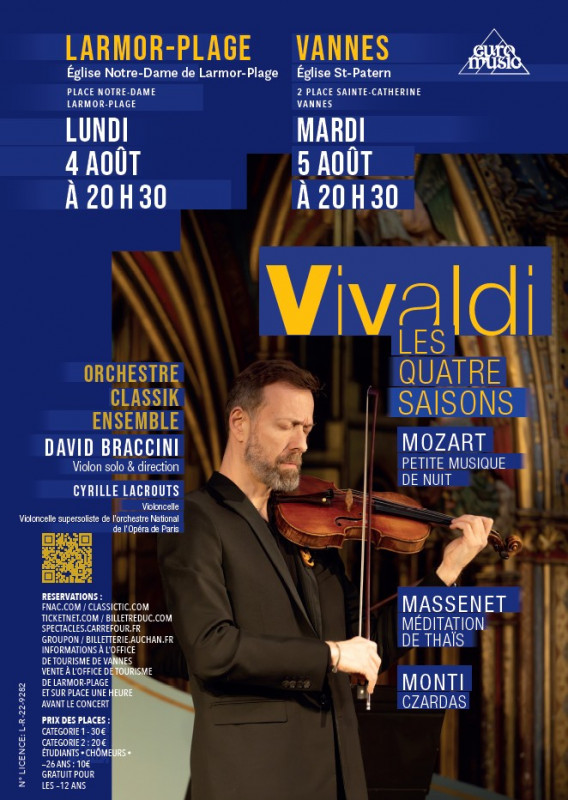 Concert Vivaldi Les 4 Saisons 4 août 2025 à 20h30, Eglise de Larmor-Plage, proche Lorient en Bretagne Sud (Morbihan, 56)