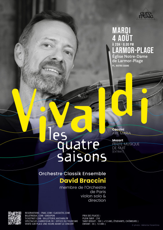 Concert Vivaldi Les 4 Saisons 4 août 2026 à 20h, Eglise de Larmor-Plage, proche Lorient en Bretagne Sud (Morbihan, 56)