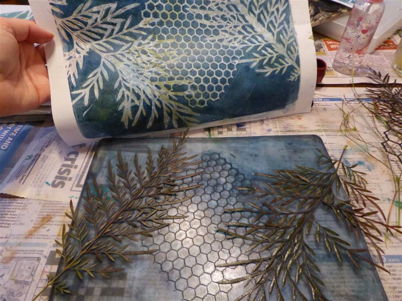 Impression végétale par monotype, Maison de l'Ile Kerner à Riantec (Morbihan, 56)